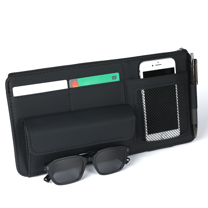 핫쏘잇 멀티수납 자동차 썬바이저 레더 포켓, 블랙, 1개