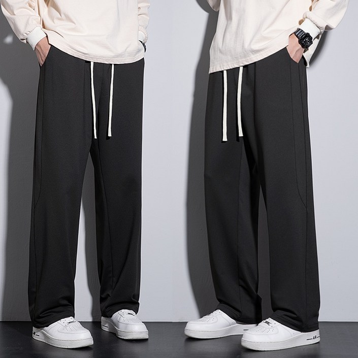 1+1남성용 트레이닝바지 데일리 세미 와이드 스판  밴딩 슬랙스 바지  2장세트 베이잉