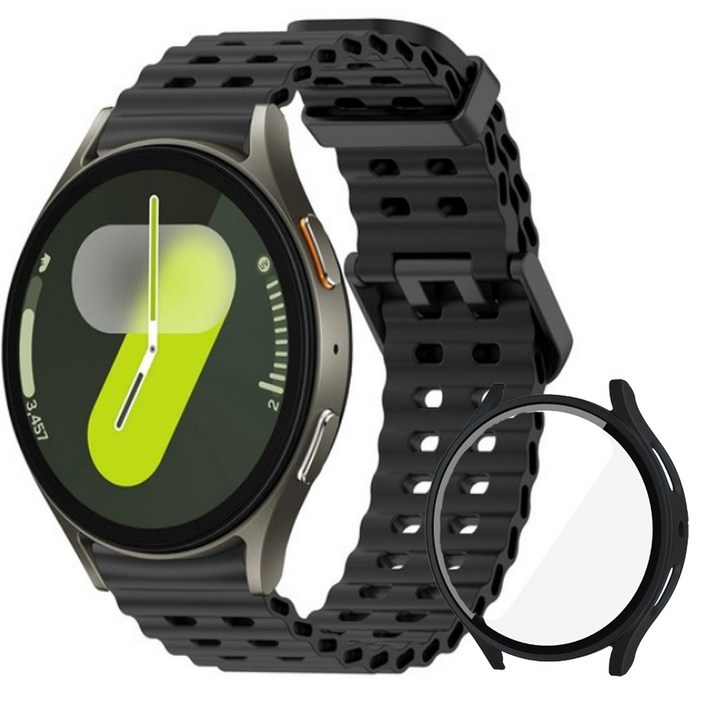 아이비온 갤럭시워치 스포츠 실리콘 스트랩 40 44  풀커버 케이스 세트, 딥블랙