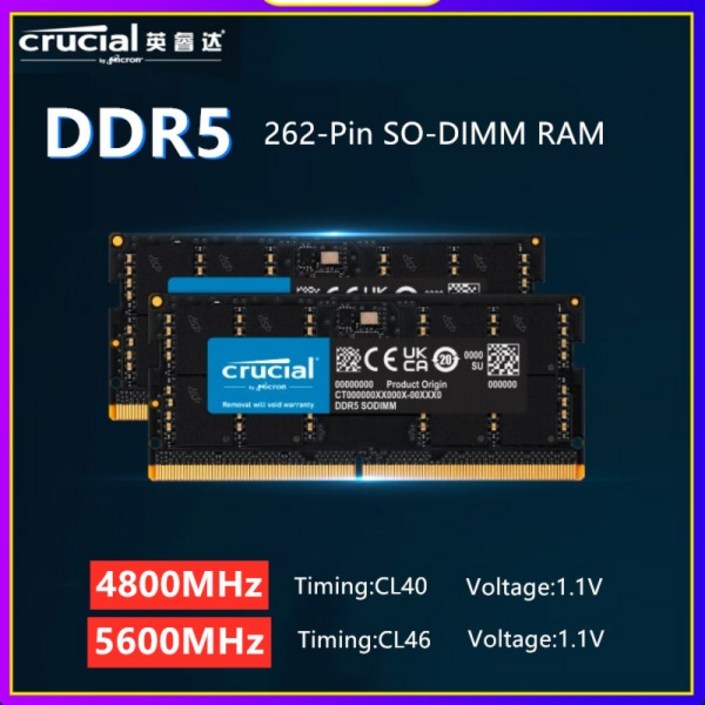 노트북 메모리용 Crucial DDR5 SODIMM RAM 4800MHz 1.1V 16GB 32GB 48GB