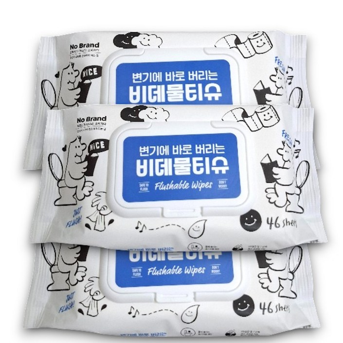 노브랜드 변기에 바로 버리는 비데 물티슈 NOBRAND FLUSHCABLE WIPES 46 SHEETS