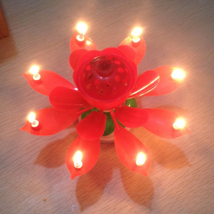 제이킨 생일축하 회전 멜로디 케이크토퍼 생일초 일반 연꽃초, 1개, 레인보우, 생일