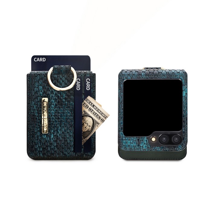 비유어산타 블랙맘바 갤럭시 Z플립 링 지갑 이태리가죽 힌지보호 카드 수납 휴대폰 케이스