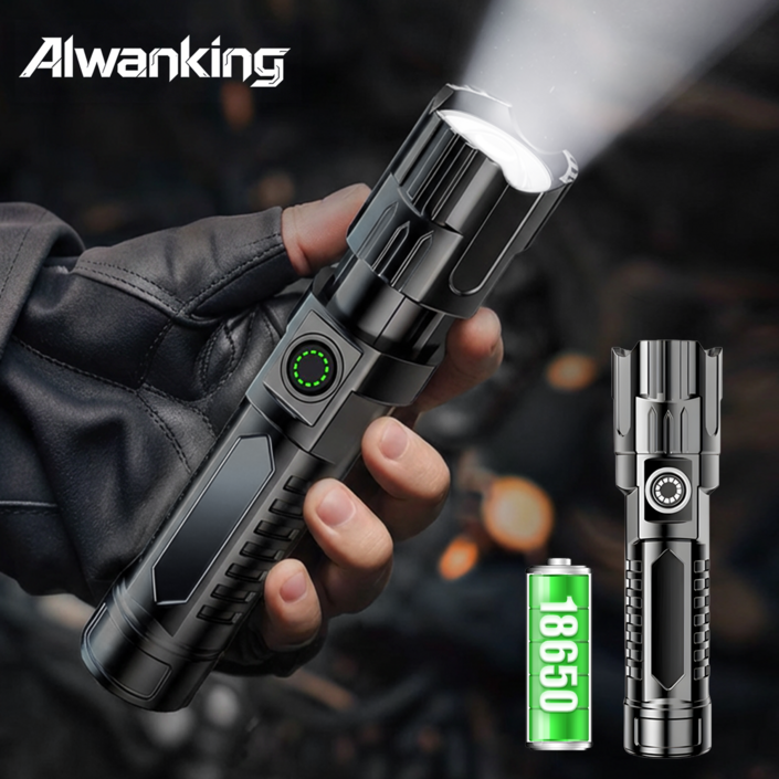 Alwanking 초강력 led 손전등 독일 심지 미니 휴대용 후레쉬 초경량