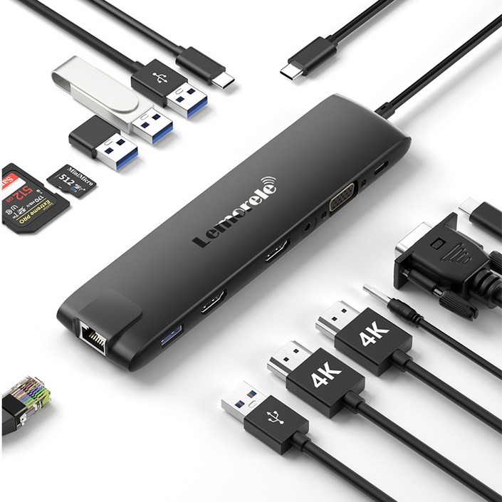 USB C 허브 USB 3.1 도킹 스테이션 HDMI 4K 10Gpbs VGA TypeC 100W 기가비트 이더넷 어댑터