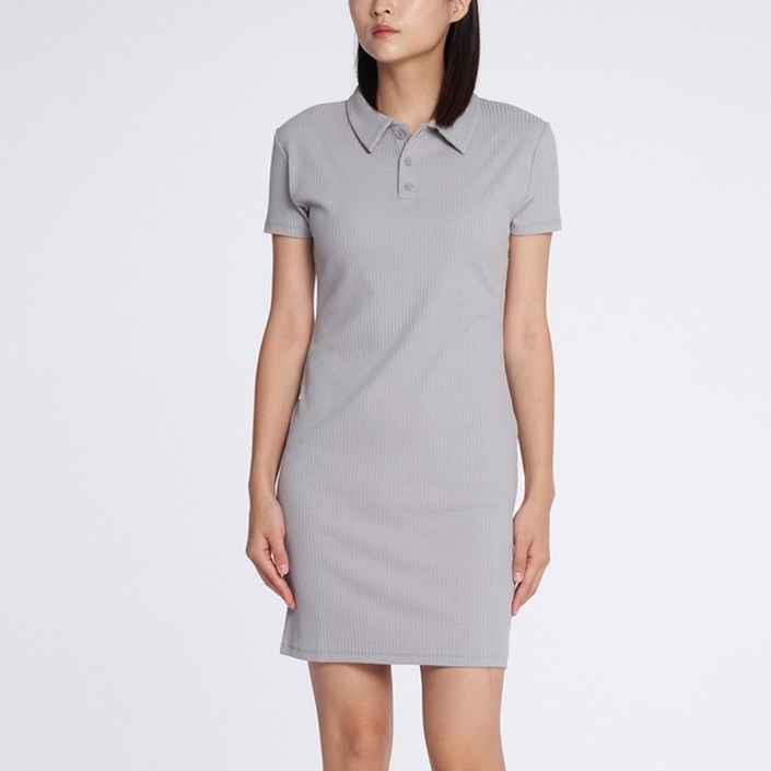 24COMMA CADS011023029 시티 올 데이 크레오라 골지 카라 반팔 미디 원피스