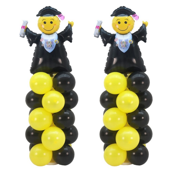 파티짱 졸업 풍선 기둥 스탠드 세트 장식, 2개, 학사모 스마일 졸업생