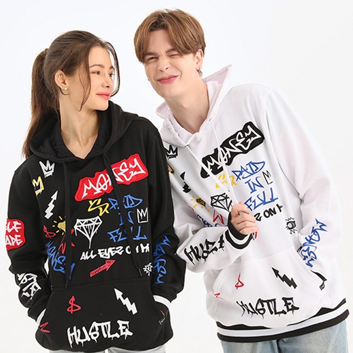 무니크영 F11866  남녀공용 빅사이즈 프린트 자수 패치 오버핏 머니백스 후드티