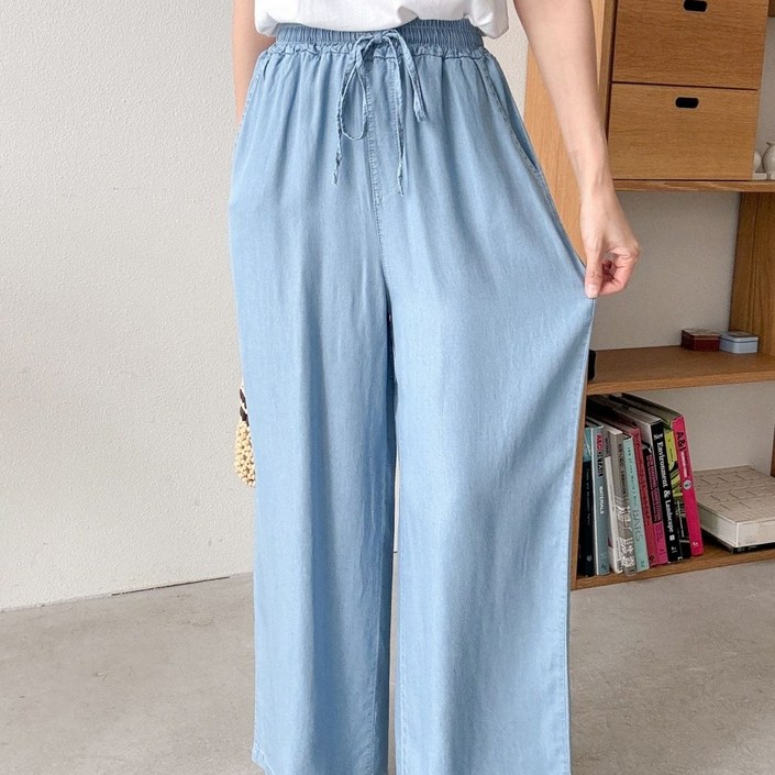 예담 부들부들 다리길어보이는 아이스 텐셀촉감 여름 밴딩 와이드 얇은 청바지
