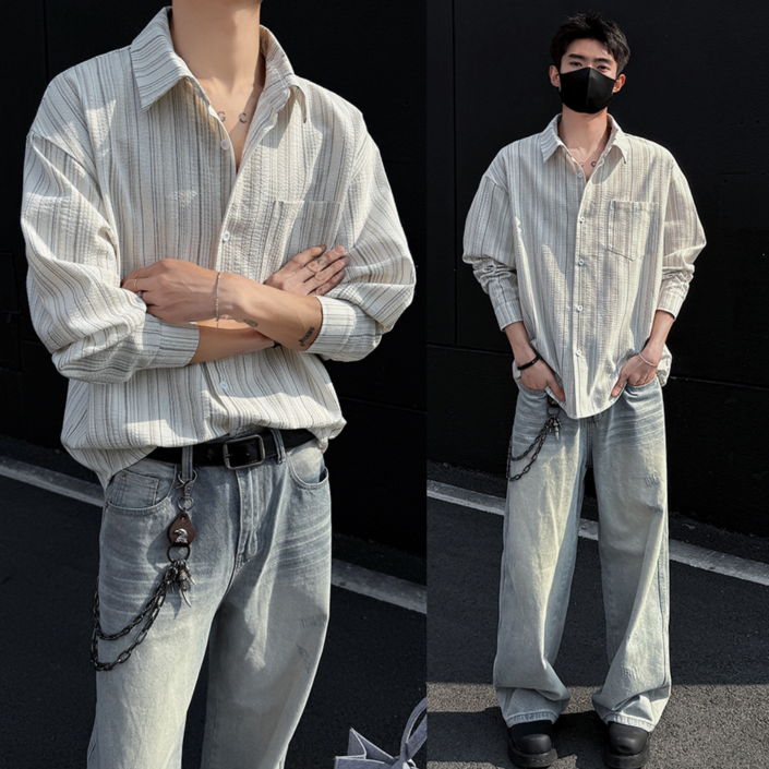 Asure 남성셔츠 스트라이프셔츠 긴팔셔츠 남방 옥스포드셔츠