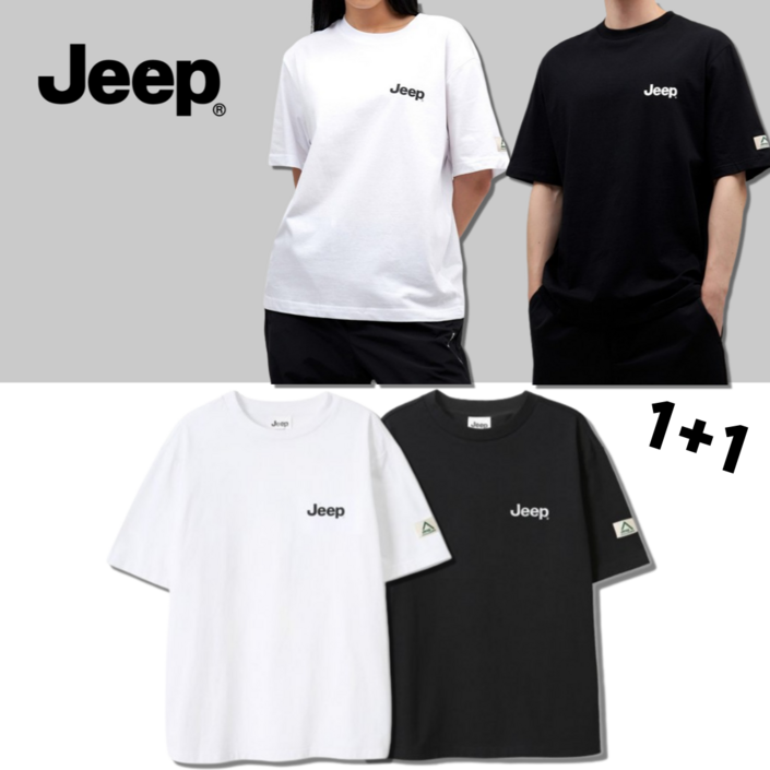 국내정품AS가능 지프 JEEP 반팔 티셔츠 스몰 로고 와펜 30수 남녀공용 커플 세미 오버핏 반팔티