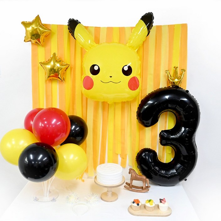 캐릭터 생일파티 세트 캐릭터 쿠로미 뽀로로 피카츄 스트리머 숫자 2 3 4 5 이벤트, 1세트, 피카츄 생일파티
