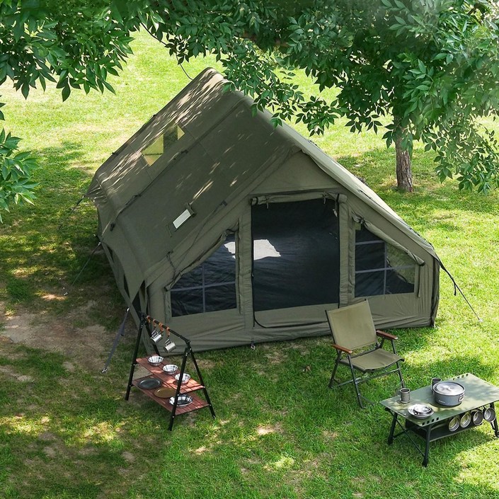 4-8인용 인플레이터블 캠핑 텐트 - 퀵설치 에어텐트, 4계절 방수 휴대용 아웃도어 텐트 (스토브 잭 포함), 메쉬 창문 & 도어, 초대형 캐노피 리빙룸 설계로 캠핑 및 야외 활동