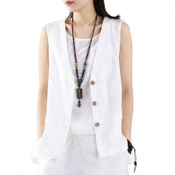 차쿠 여성 여름 빅사이즈 캐주얼 린넨 조끼 중년 베스트 A라인