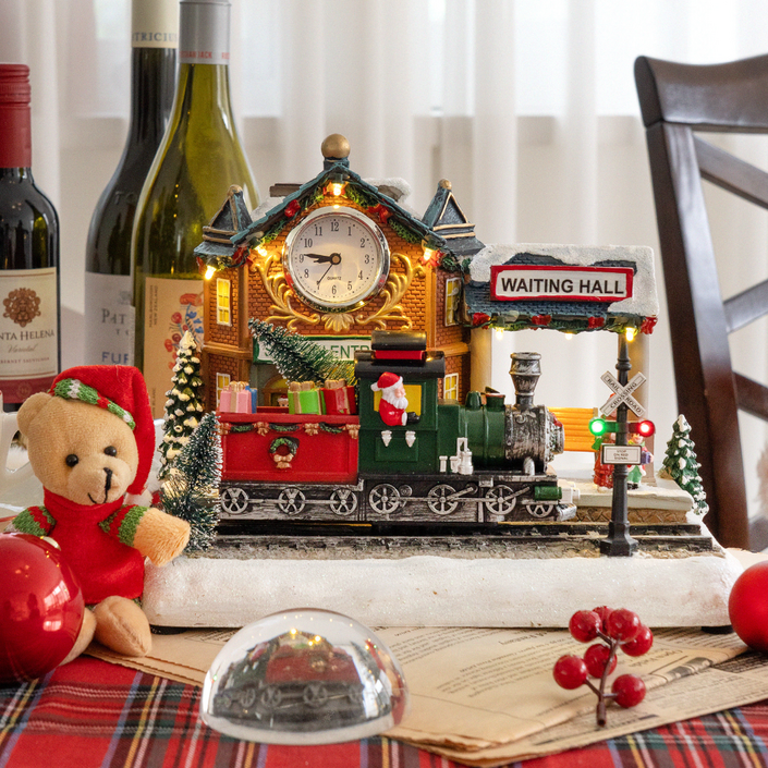 나비다드 빈티지 무빙 트레인 움직이는 기차 캐롤 메들리 크리스마스, 1개, 레드그린