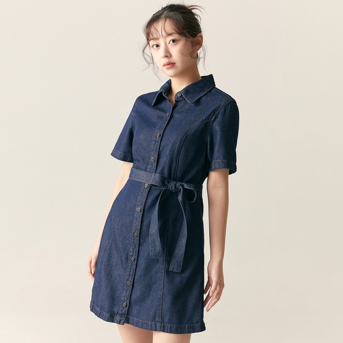 로엠 여성용 데님 반팔 미니 원피스