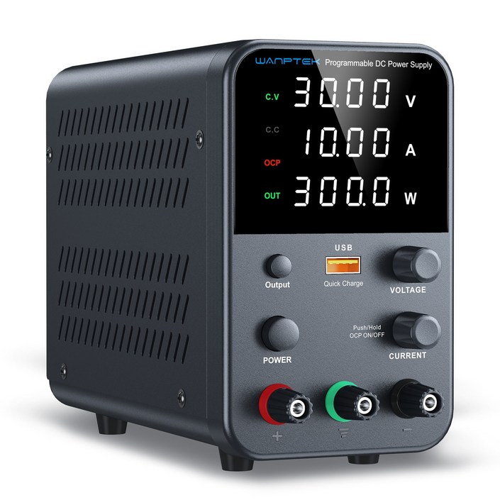 WANPTEK 직류 전원 공급 장치 30V 10A, 인코더 조절 기능이 있는 실험실용 조절식 전원 공급 장치, 고정밀 4자리 LED 디스플레이