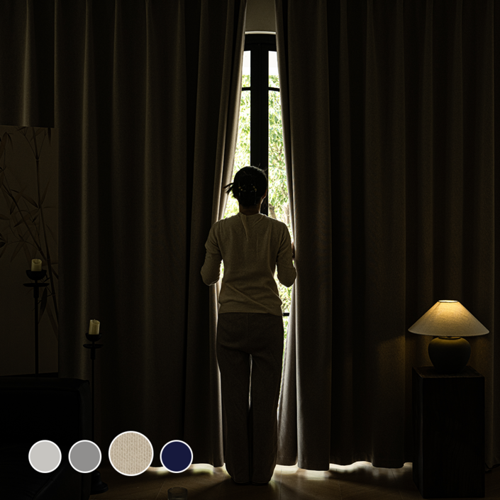 [1+1] HOMEY NEST 밝은색상 99.99% 빛차단 암막커튼 호텔식 방풍 암막 린넨커텐 아일렛형