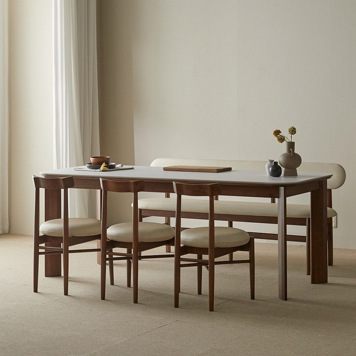 라움에스알 볼륨 양면 세라믹 식탁 테이블 원목 6인용 2000 월넛