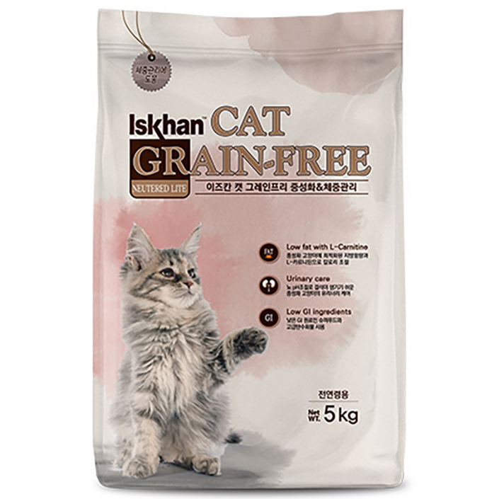 이즈칸 캣 그레인프리 체중관리 기능성 사료, 중성화, 5kg, 1개