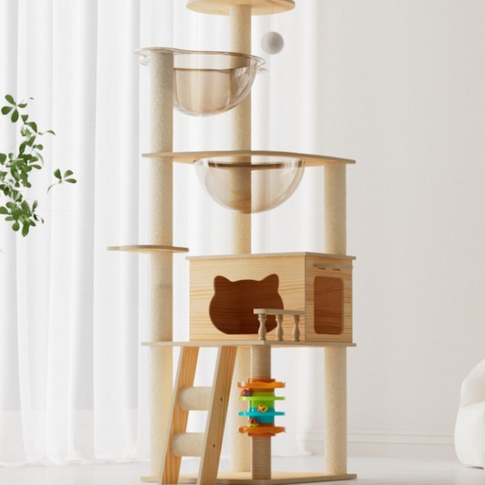 YONO 원목 캣타워 다기능 대형 고양이 스크레쳐 캣폴, 1개