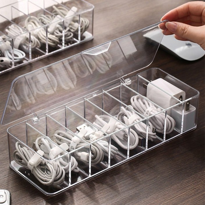 어썸피플 아크릴 이어폰 USB 케이블 정리함 칸막이 조절 덮개형
