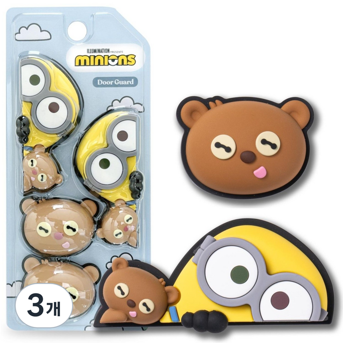 유니버셜 미니언즈 차량 도어가드 4p 빼꼼 밥앤팀 자동차 문콕방지 슈퍼배드 캐릭터 차량용품, 3개