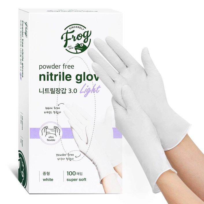 프로그 니트릴장갑 3.0, 화이트, 중M, 1개