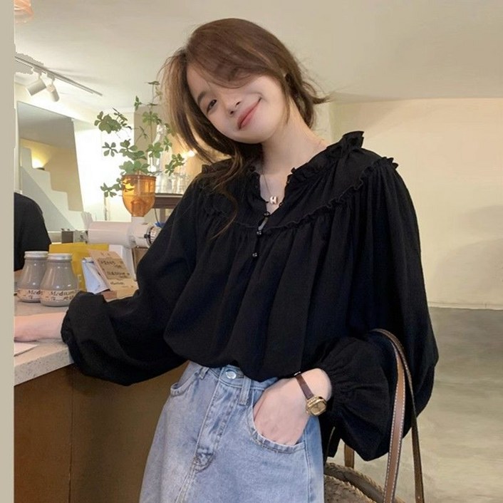 피어니스트 프릴 루즈핏 블라우스