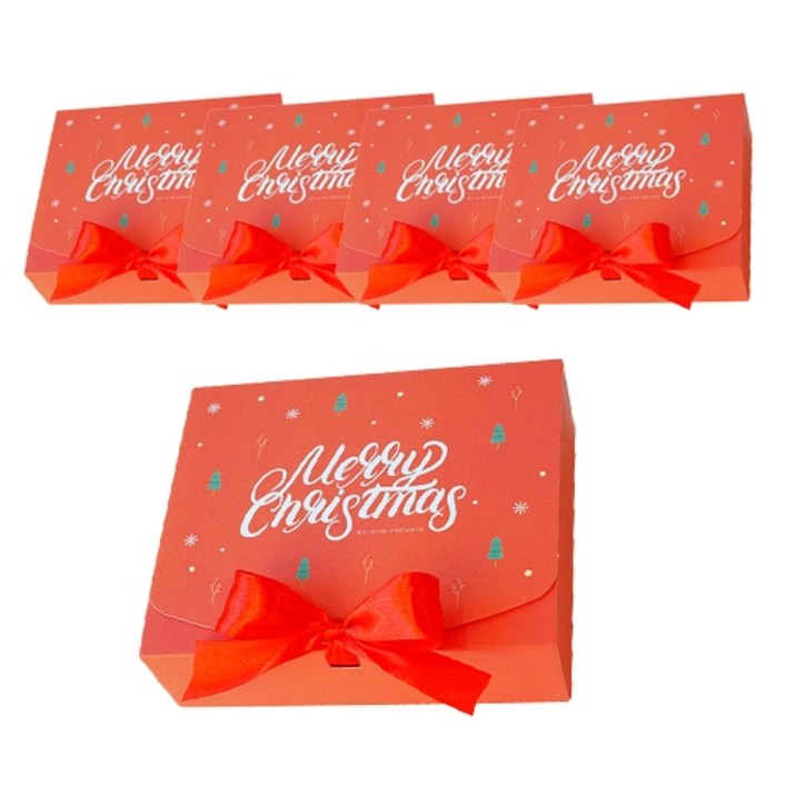 도나앤데코 크리스마스 직사각 포장 상자 소 5p + 리본 5p, 노엘 레드, 1세트
