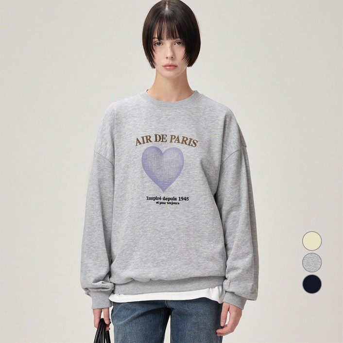 ELLEPARIS 여성용 하트 일러스트 볼드 레터링 자수 스웻셔츠