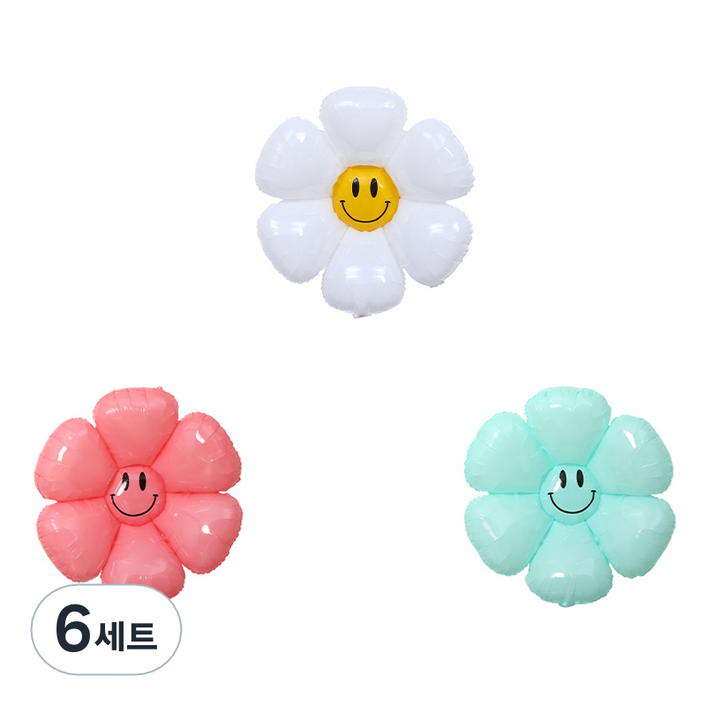 피앤비유니티 스마일 데이지 풍선 중, 화이트, 핑크, 블루, 6세트