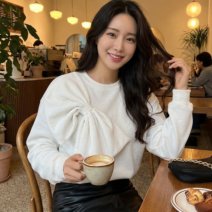 알로데 여성용 왕리본 포인트 맨투맨