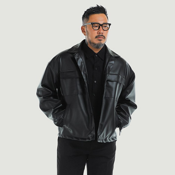 파이브엑스라지 남성용 오버핏 포켓 가죽 자켓