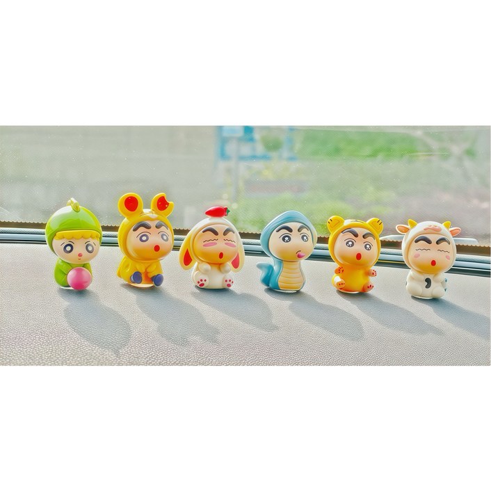 [귀여운 자동차 인테리어 소품] 짱구는 못말려 피규어 6종 세트,차량 대시보드 장식/자동차 꾸미기 인형, 1세트, 짱구6종세트Style1
