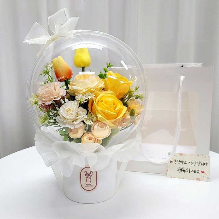 수비니샵 옐로우믹스 아크릴꽃풍선 터지지않는 레터링풍선 칠순 환갑 졸업식 꽃다발 쇼핑백증정, 1개, 혼합색상