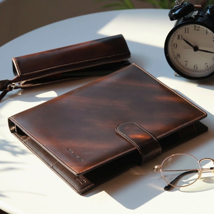 2026년 속지증정 마뜨 25절 아도방 소가죽 시스템 만년 6공 다이어리 커버 투톤브라운, 투톤브라운D79391