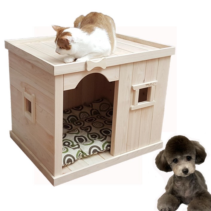 국내수생산 편백나무 원목 중형견 사각형 애완 애견 하우스 강아지집