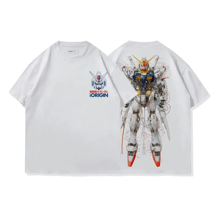 TEE7 일본 애니메이션 모바일 슈트 건담 여름 헤비급 순수 코튼 루즈 빈티지 반팔 티셔츠 남성과 여성을위