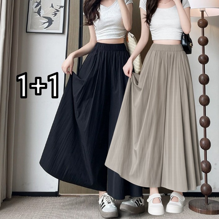 여성 여름 쿨링 치마바지 11 밴딩 롱 플레어 와이드팬츠 체형커버