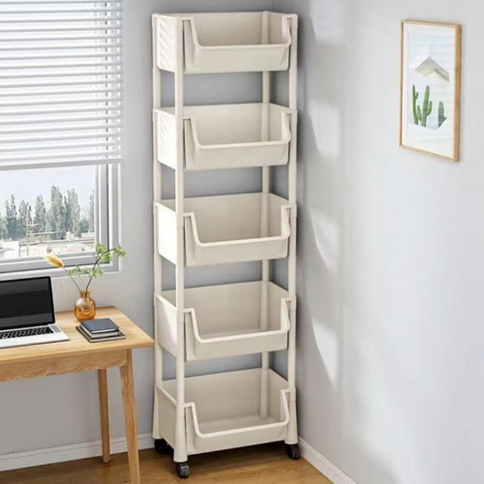 로아 이동식 수납정리함 플라스틱 서랍장 틈새 트롤리 3단 4단 5단, 아이보리, 5단
