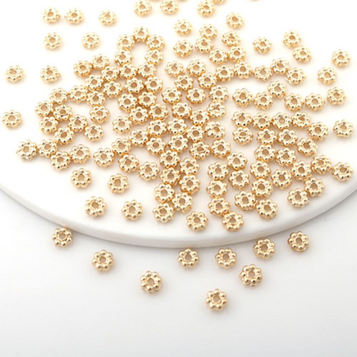 싼비즈 760502비드캡 CCB꽃볼 4mm 골드 ,20개