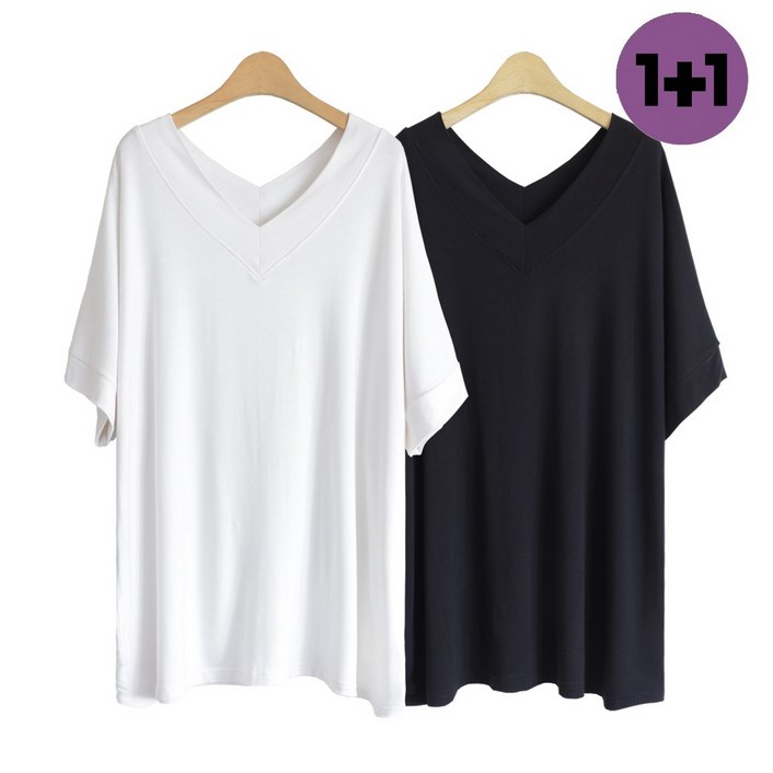 11 브이넥 오버핏 5599 찰랑 양브이 반팔 냉감원단 스판