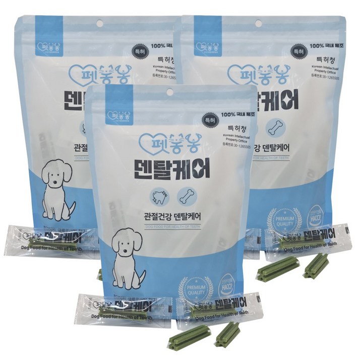 펫봉봉 덴탈케어 강아지덴탈껌 대용량 스케일링 영양 츄잉스틱, 펫봉봉 덴탈케어 관절건강, 300g, 3개