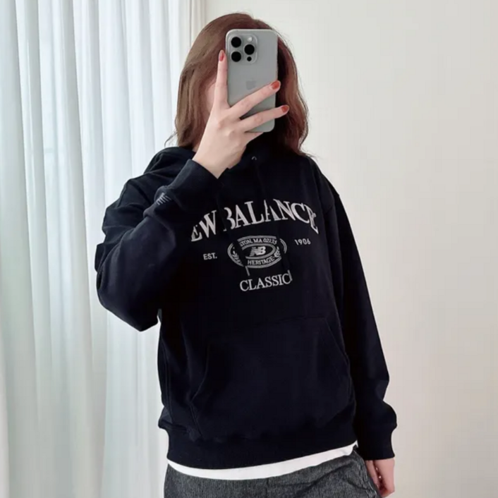 뉴발란스 후드 티 세미오버핏 해리티지 남녀공용 커플 긴팔티 SG1007C2