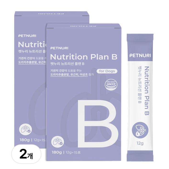 펫누리 뉴트리션플랜B 강아지 영양제 기관지 기침 협착증 면역력 츄르 간식, 2박스, 호흡기/기관지, 180g
