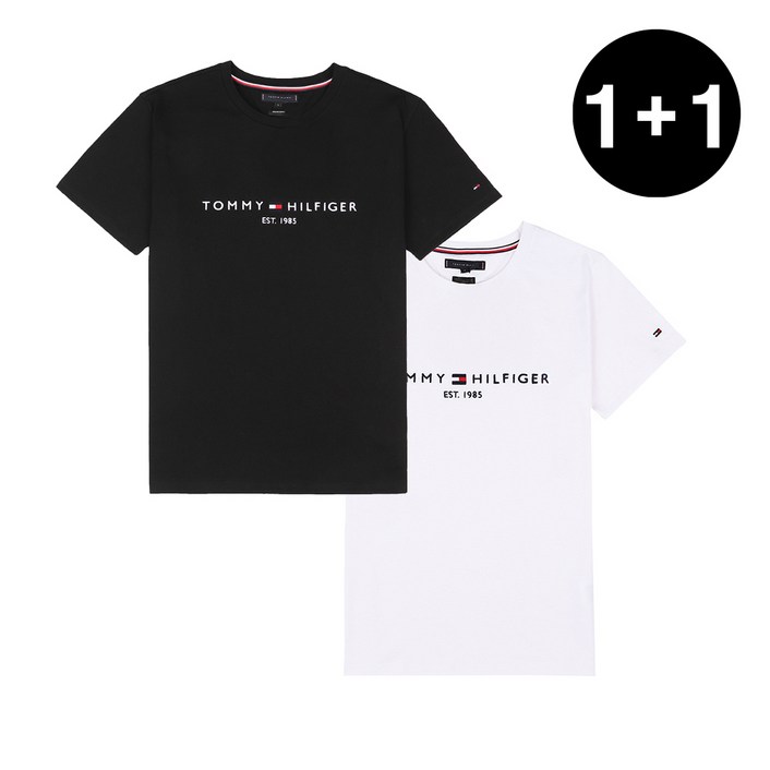 1+1 타미힐피거 남녀공용 자수로고 반팔티셔츠