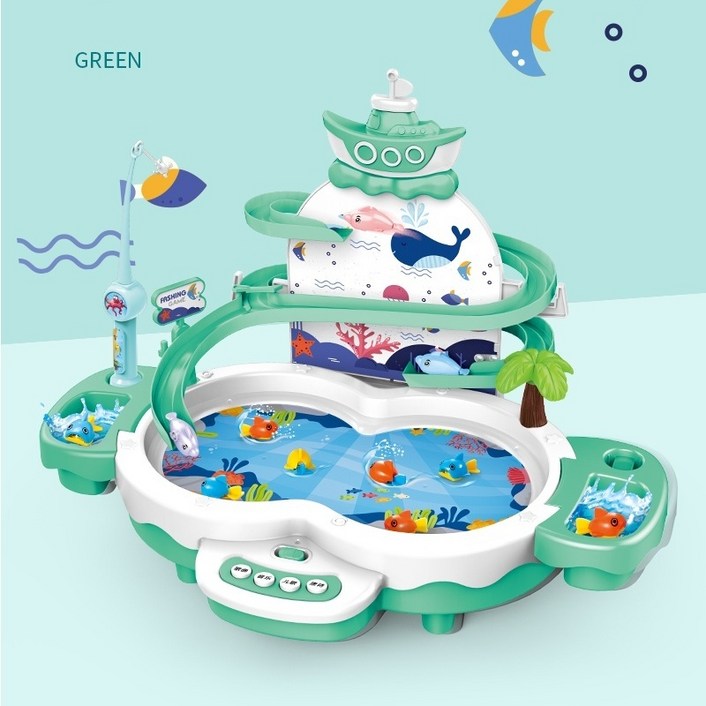 에스앤탑 물고기 잡기게임 자석 낚시대 아기 낚시놀이 유아 3살 집콕놀이 낚시 장난감, 대형 민트