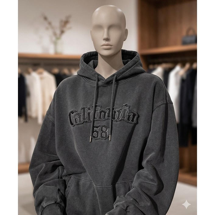 꼼빠뇨 compagno California 피그먼트 후드티 스모크블랙
