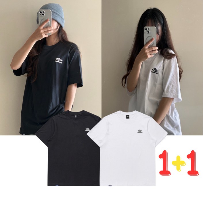 [2PACK] 엄브로 남녀공용 티셔츠 반팔티 반팔 쿨코튼 무지 로고 세미 오버핏 루즈핏 16수